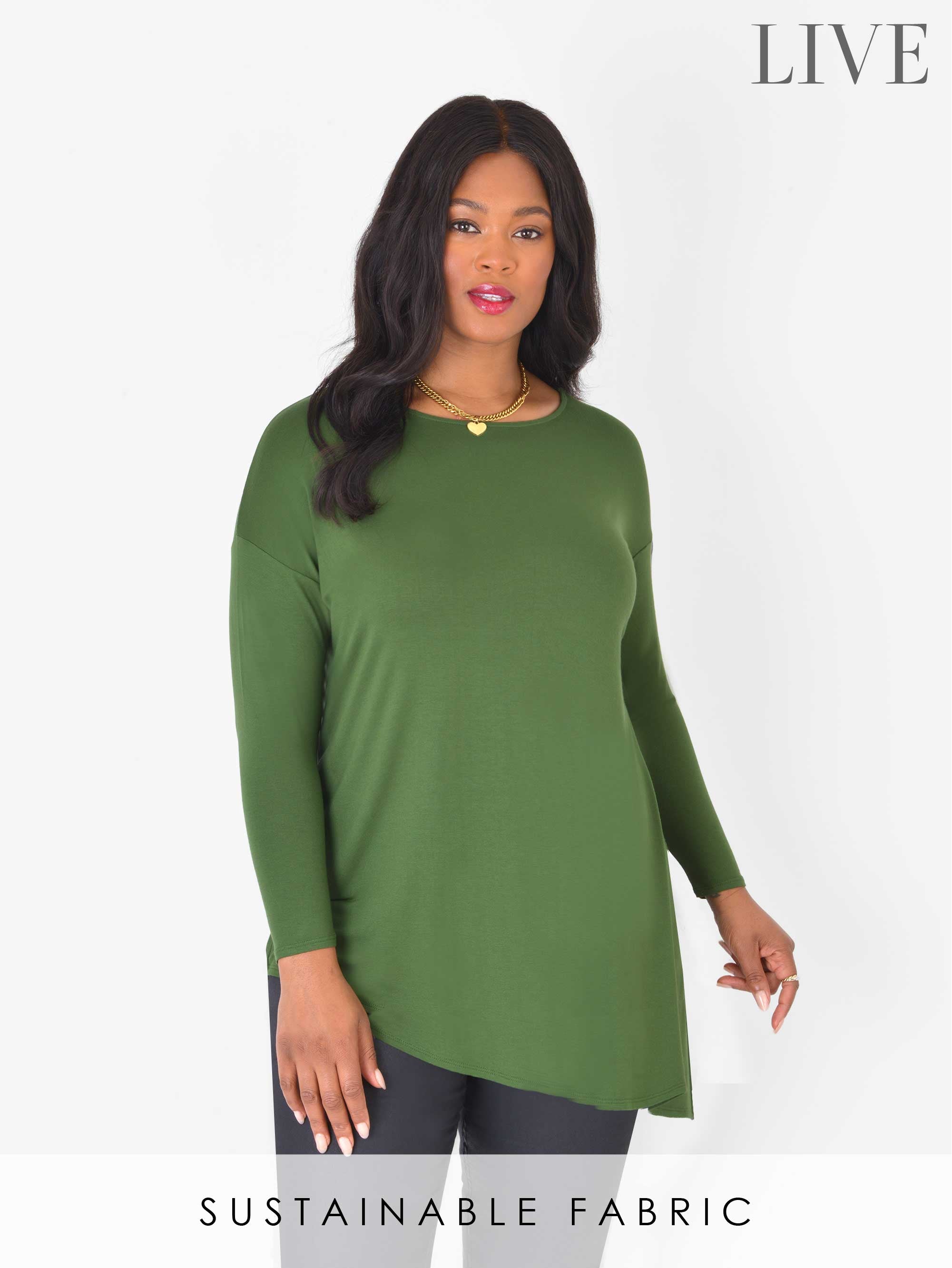 Khaki Jersey Asymmetric Long Sleeve Top