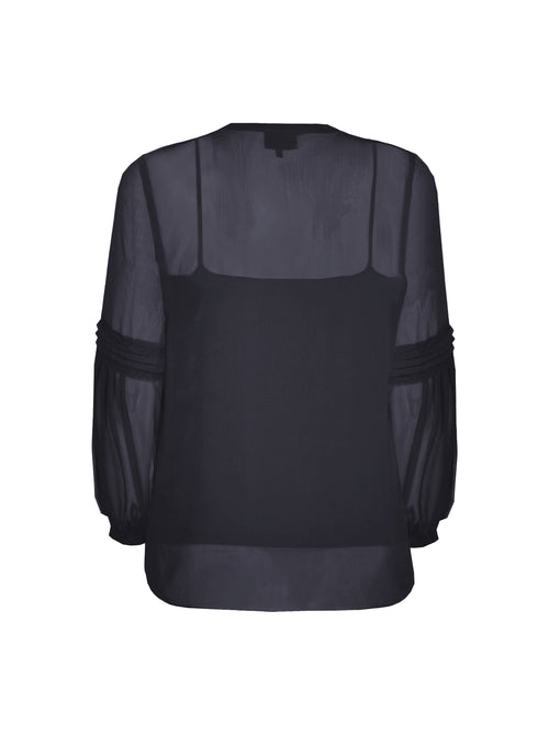 Black Spot Pleat Sleeve Blouse