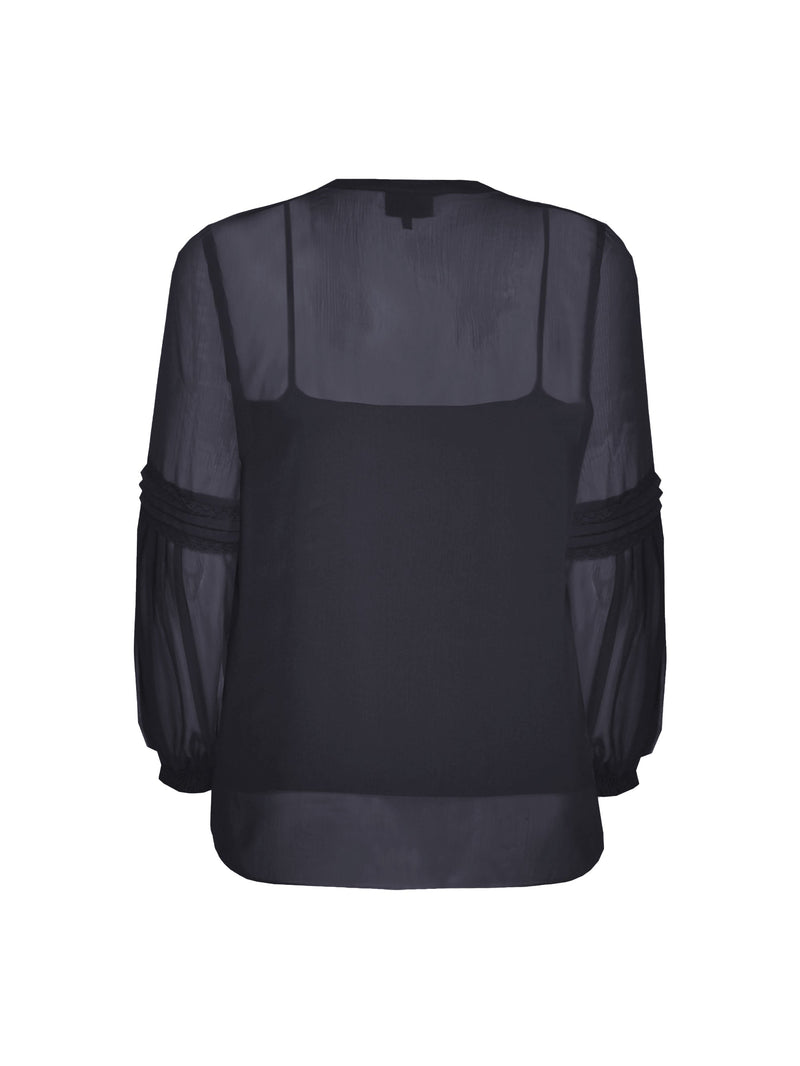 Black Spot Pleat Sleeve Blouse