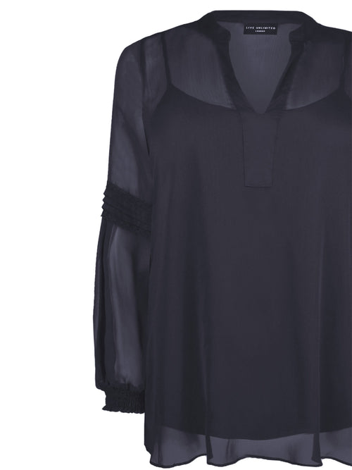 Black Spot Pleat Sleeve Blouse