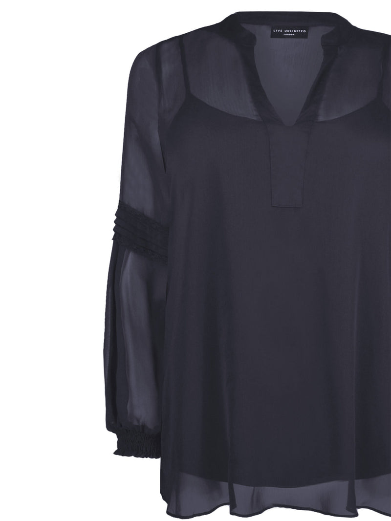Black Spot Pleat Sleeve Blouse