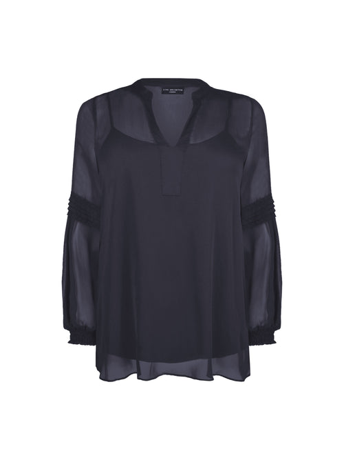 Black Spot Pleat Sleeve Blouse