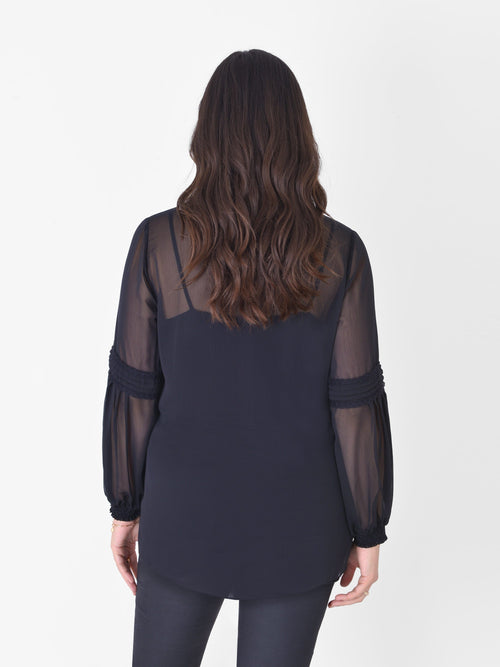 Black Spot Pleat Sleeve Blouse