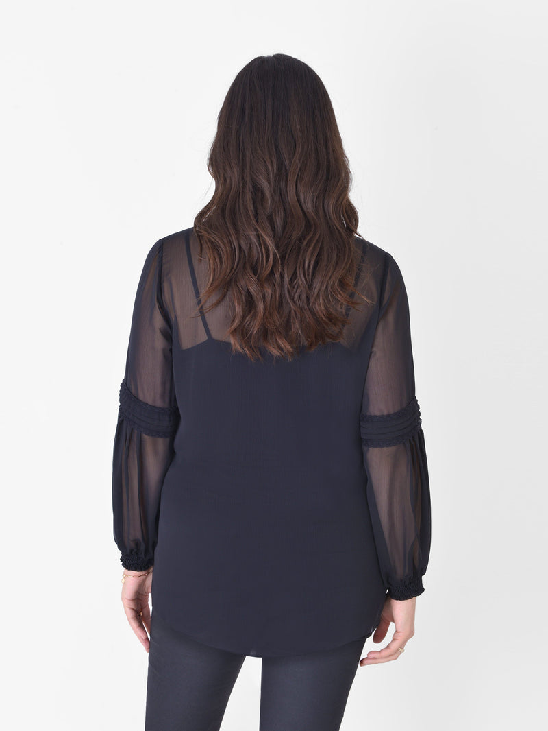 Black Spot Pleat Sleeve Blouse