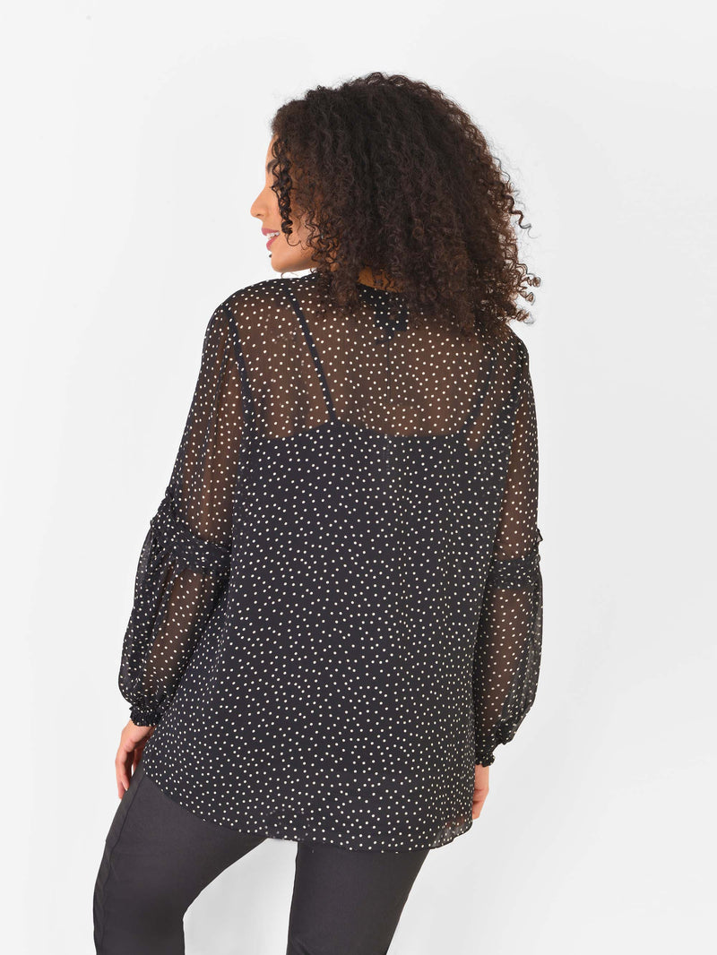 Black Spot Pleat Sleeve Blouse
