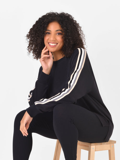 Black Sweatshirt With Stripe Trim Sleeve