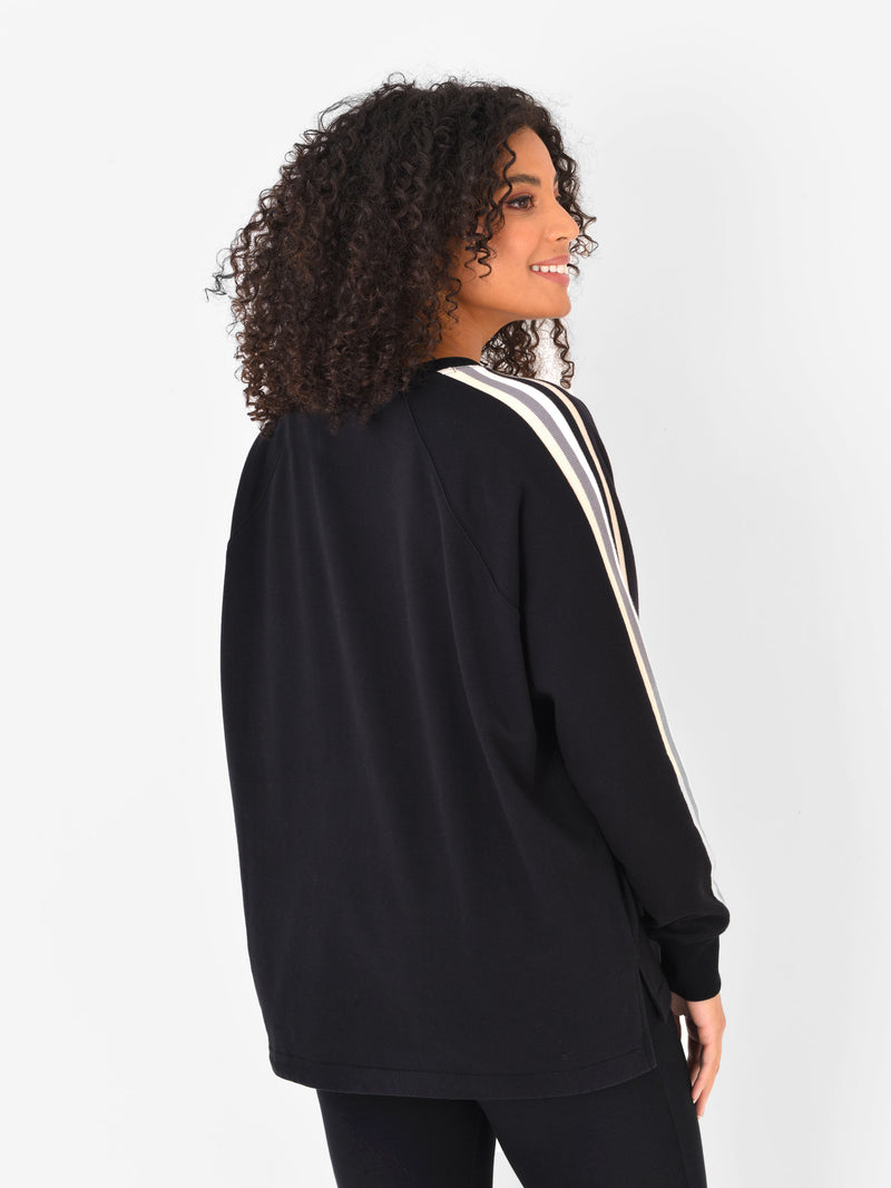Black Sweatshirt With Stripe Trim Sleeve