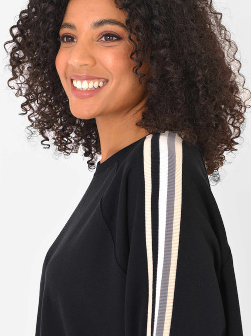 Black Sweatshirt With Stripe Trim Sleeve
