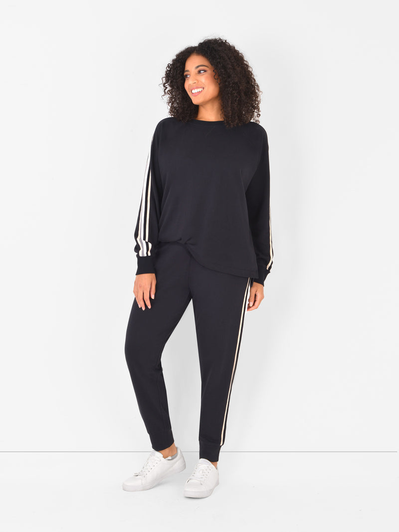 Black Sweatshirt With Stripe Trim Sleeve