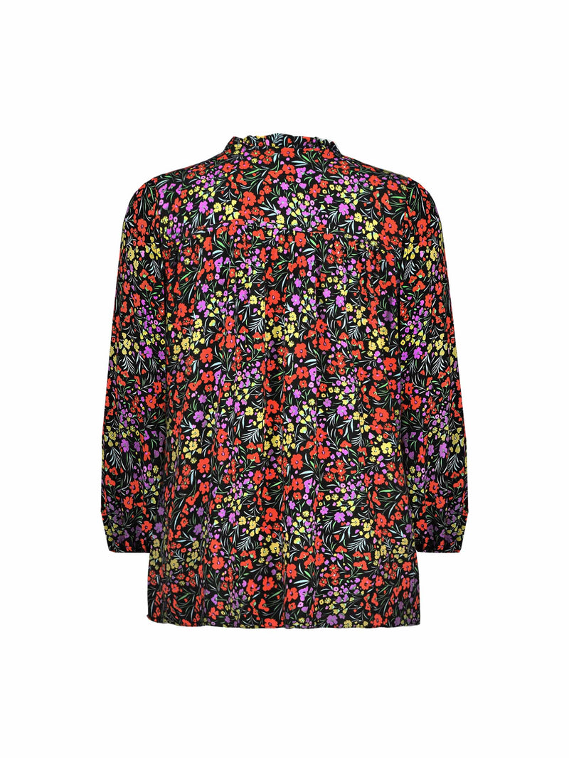 Red Ditsy Tie Neck Top