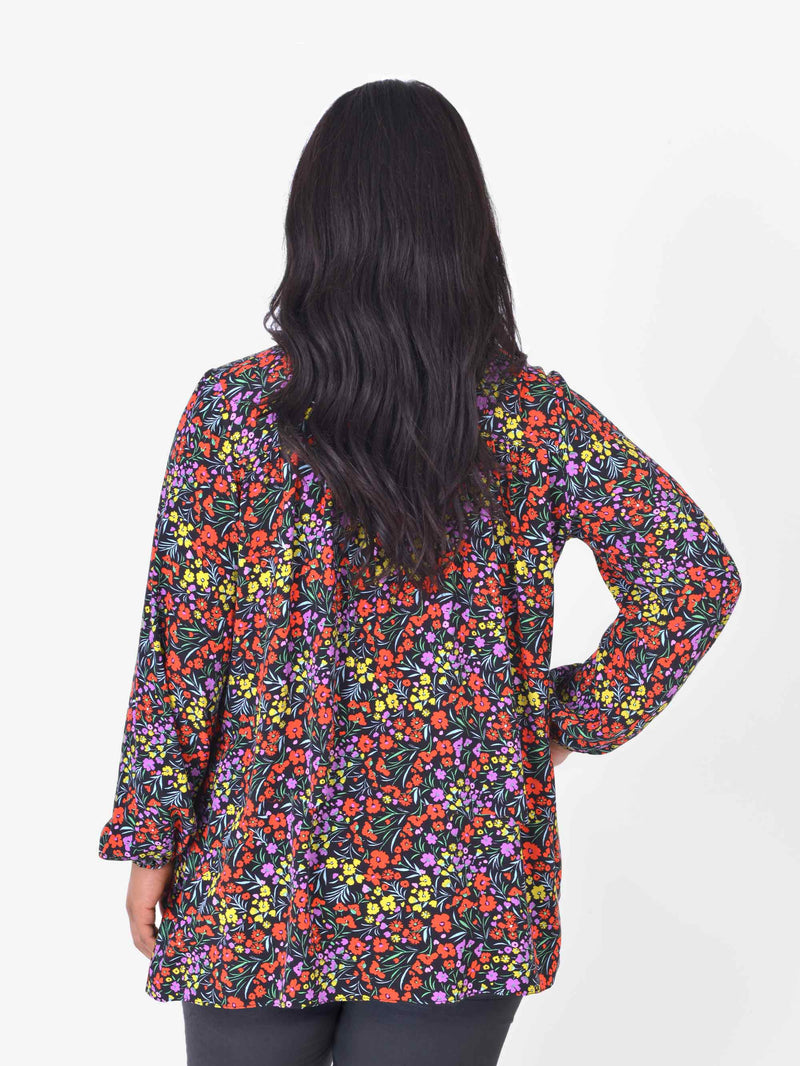 Red Ditsy Tie Neck Top