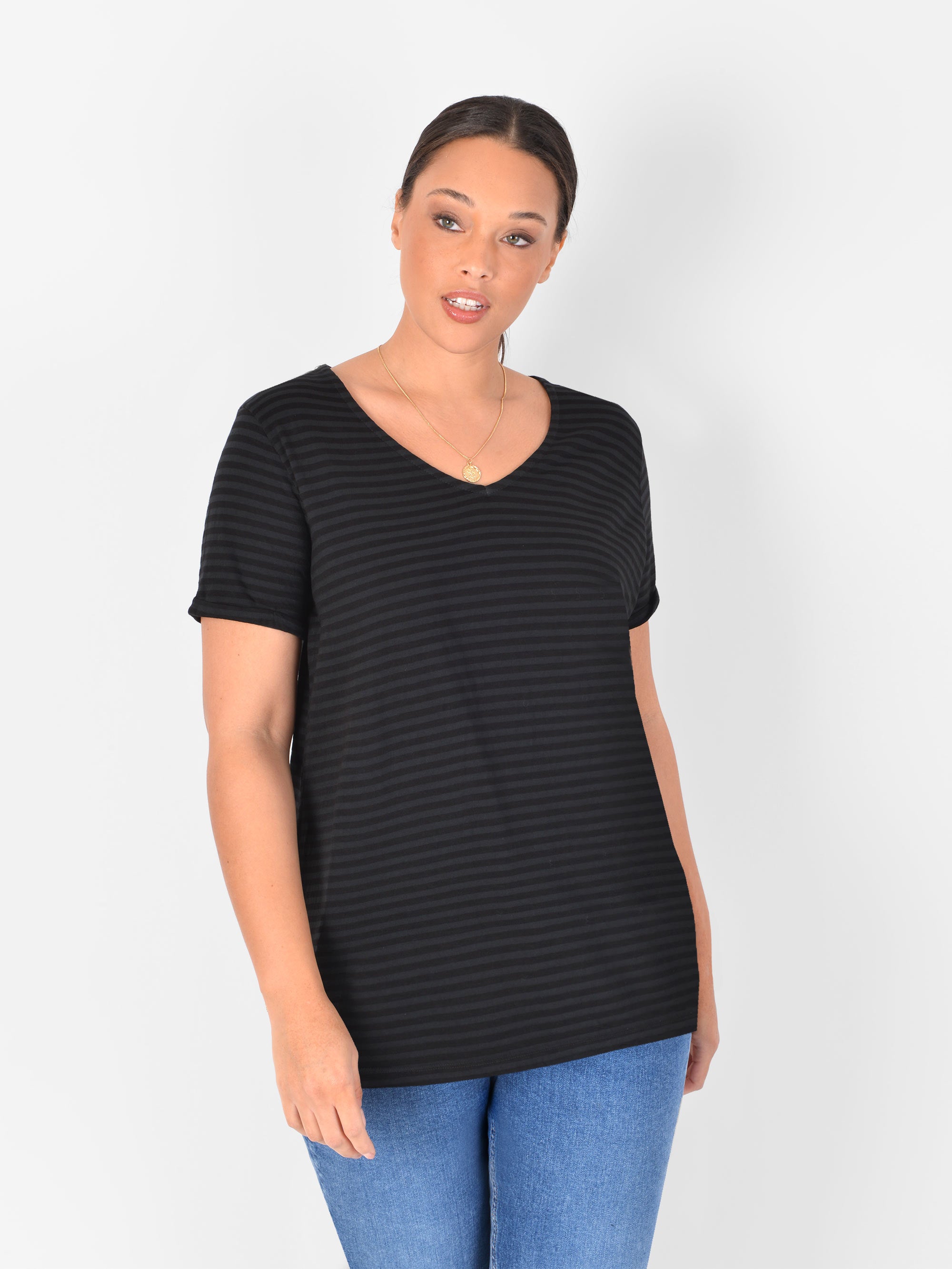 Black and Grey Stripe Jersey Tee