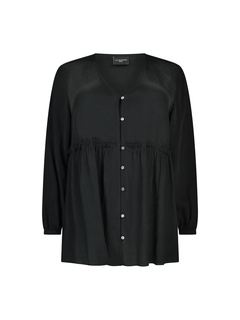Black Button Through Smock Top