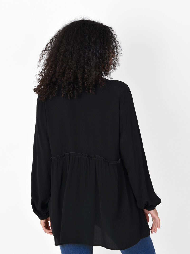 Black Button Through Smock Top