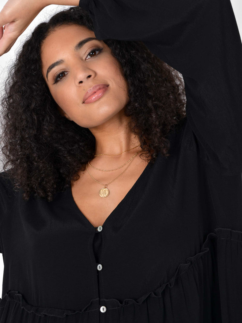Black Button Through Smock Top