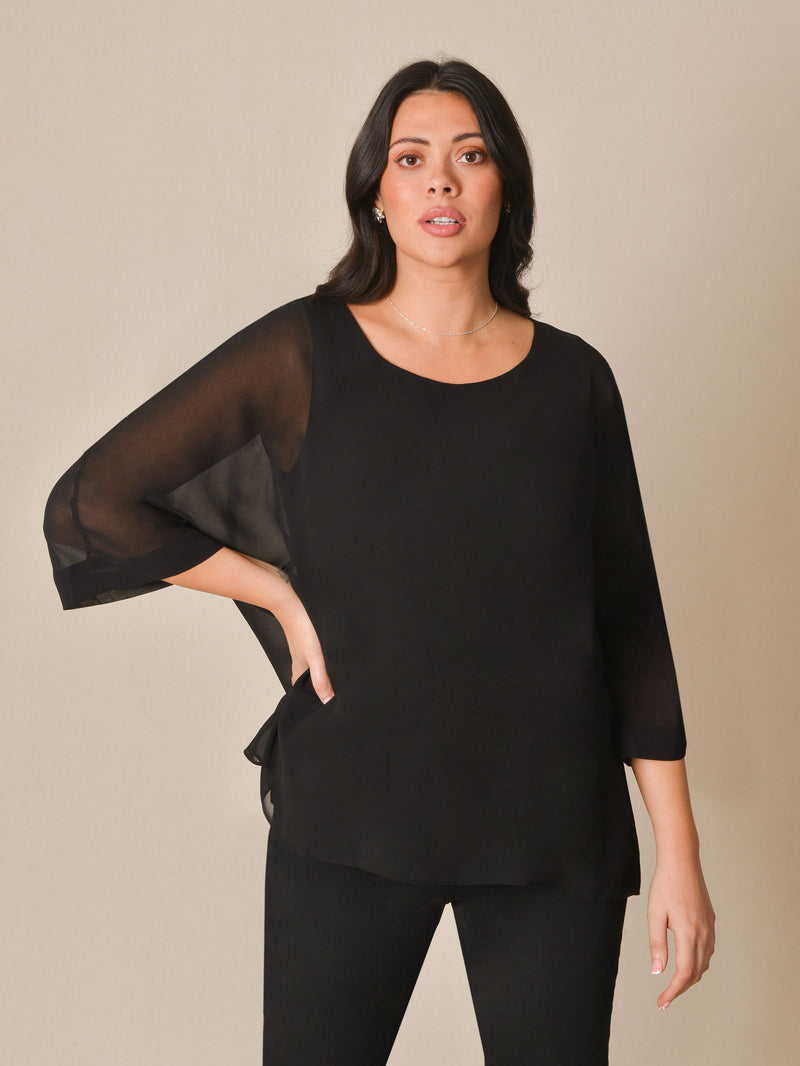 Black Chiffon Overlay Top