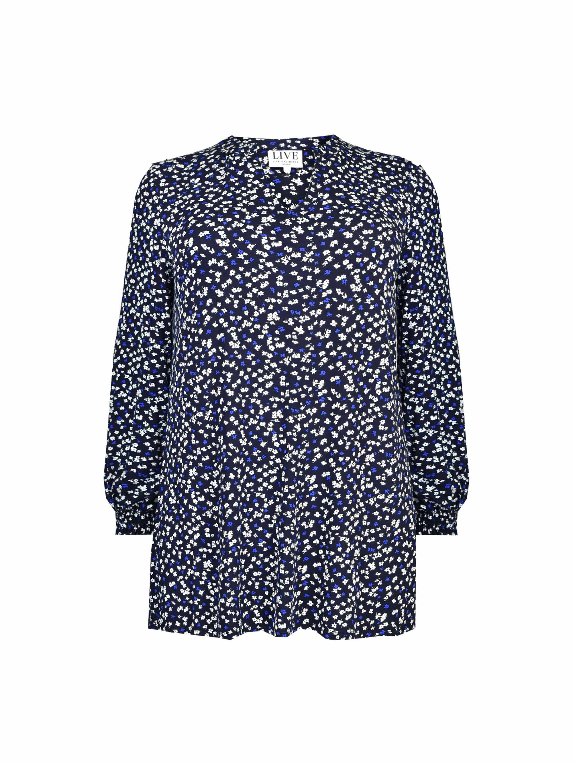 Blue Ditsy Longline Jersey Tunic