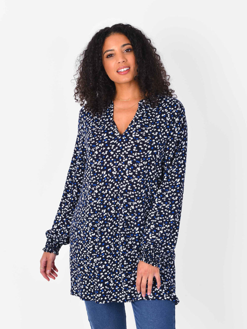 Blue Ditsy Longline Jersey Tunic