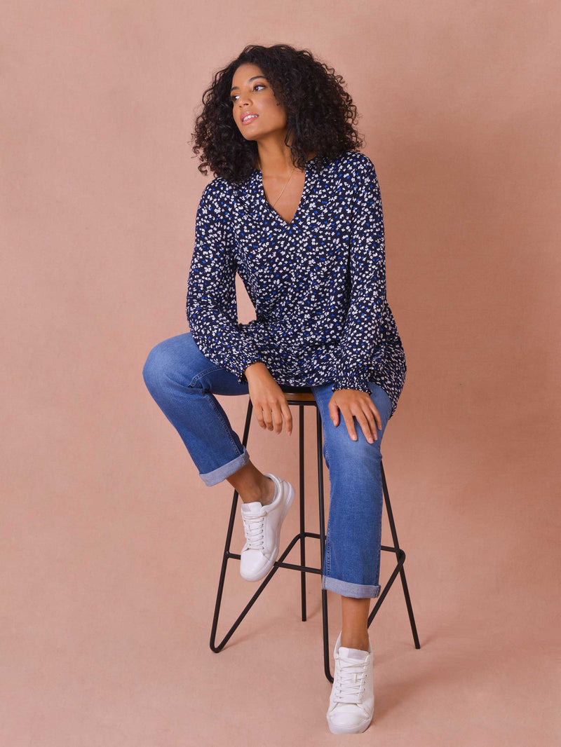Blue Ditsy Longline Jersey Tunic
