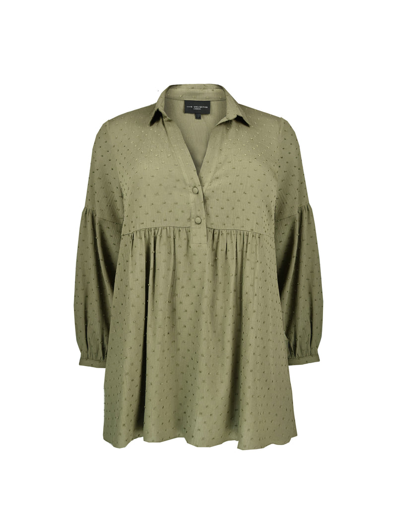 Khaki Textured Spot Smock Shirt