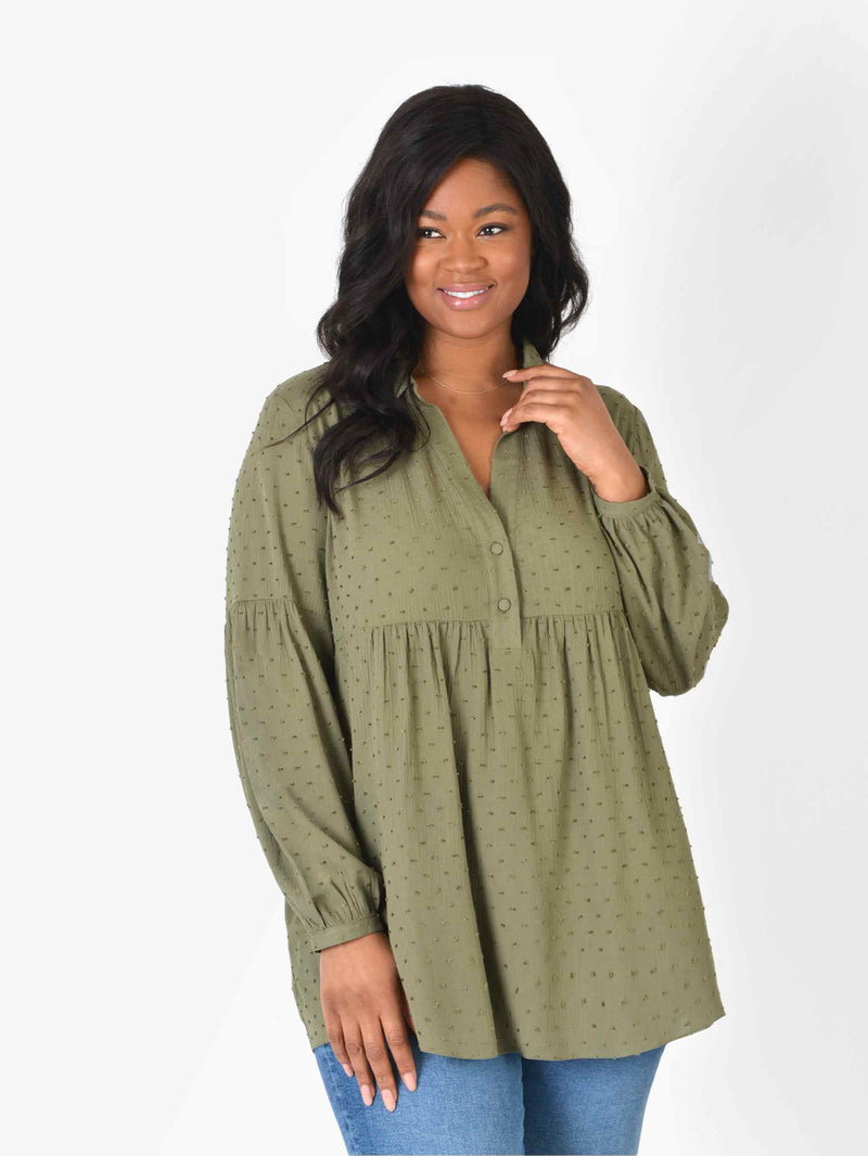 Khaki Textured Spot Smock Shirt