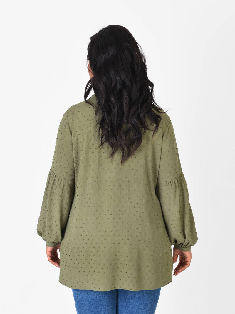 Khaki Textured Spot Smock Shirt