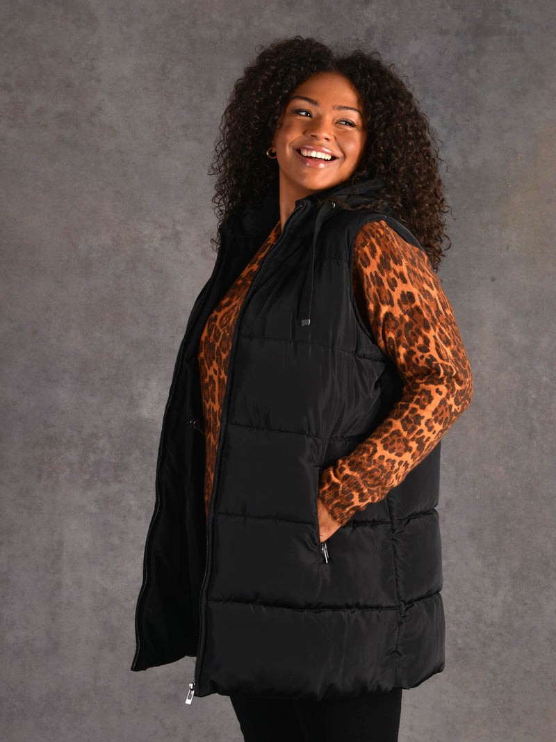 Black Longline Padded Gilet