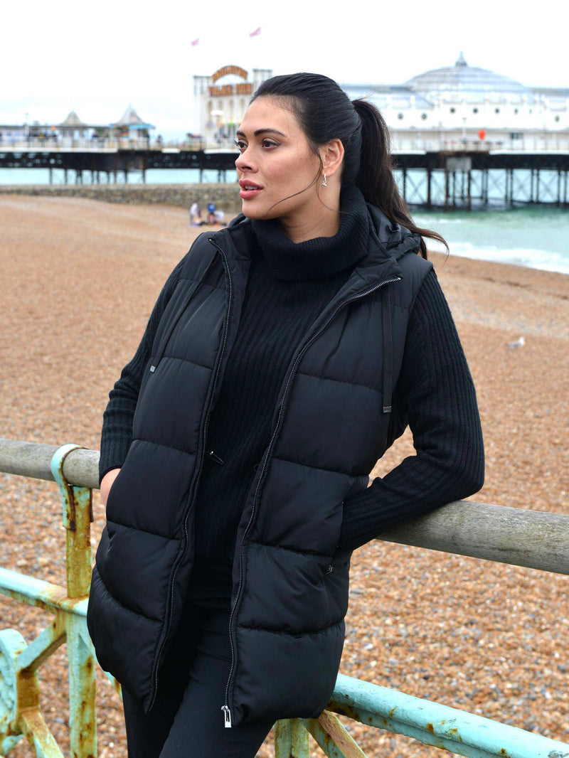 Black Longline Padded Gilet