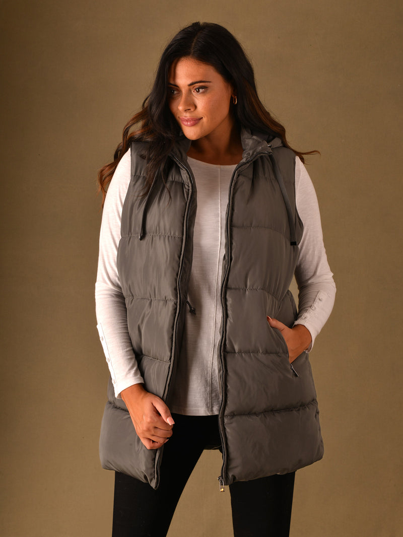Grey Longline Padded Gilet