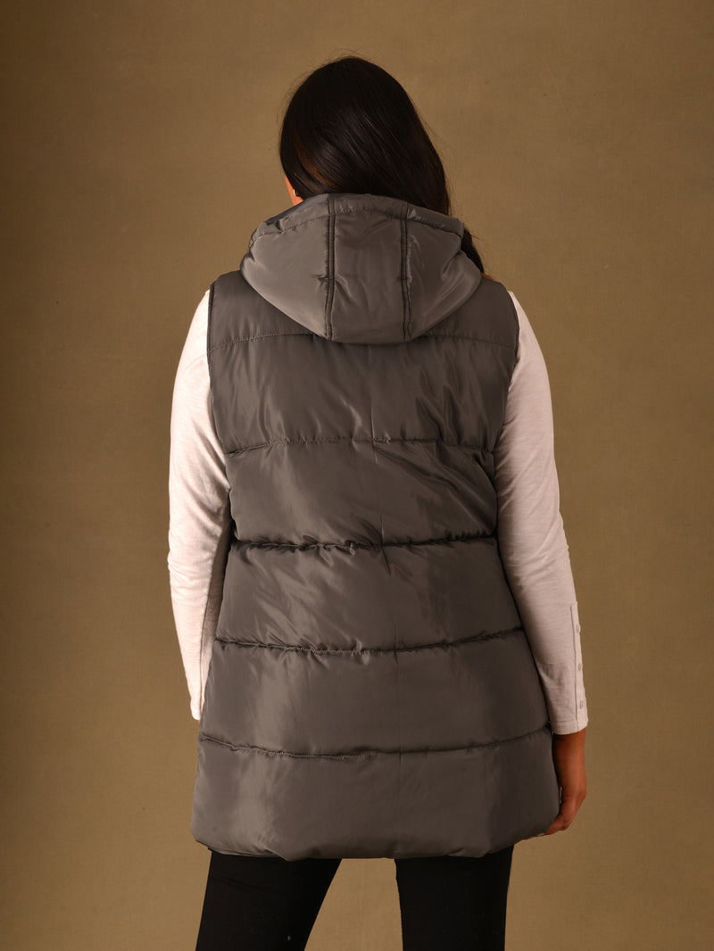 Grey Longline Padded Gilet