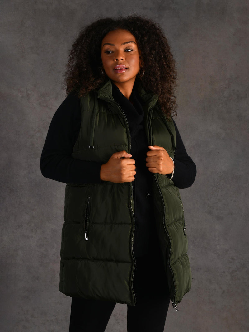 Green Longline Padded Gilet