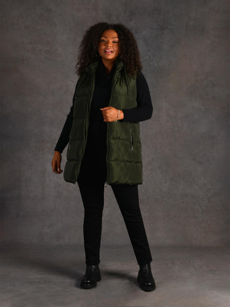 Green Longline Padded Gilet