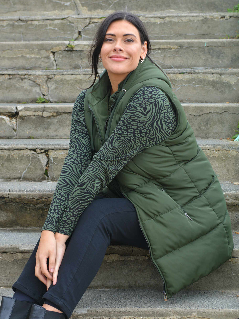 Green Longline Padded Gilet