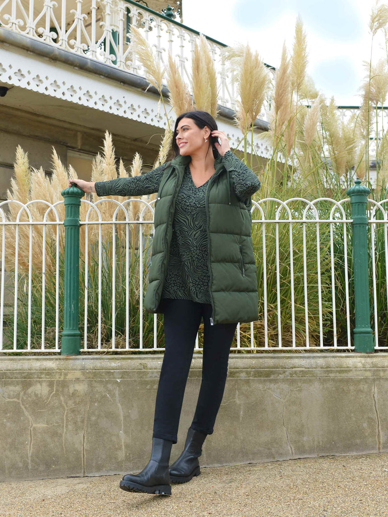 Green Longline Padded Gilet