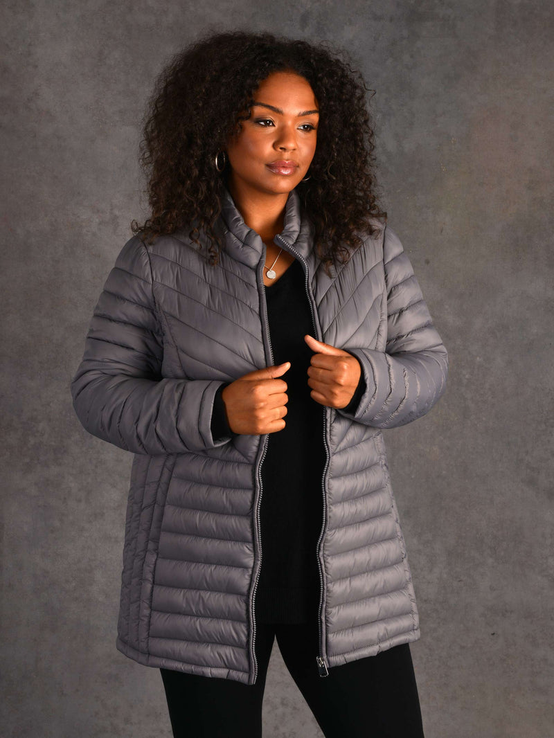 Grey Roll Up Puffer Jacket