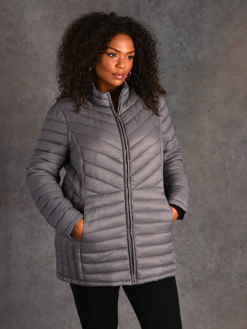 Grey Roll Up Puffer Jacket