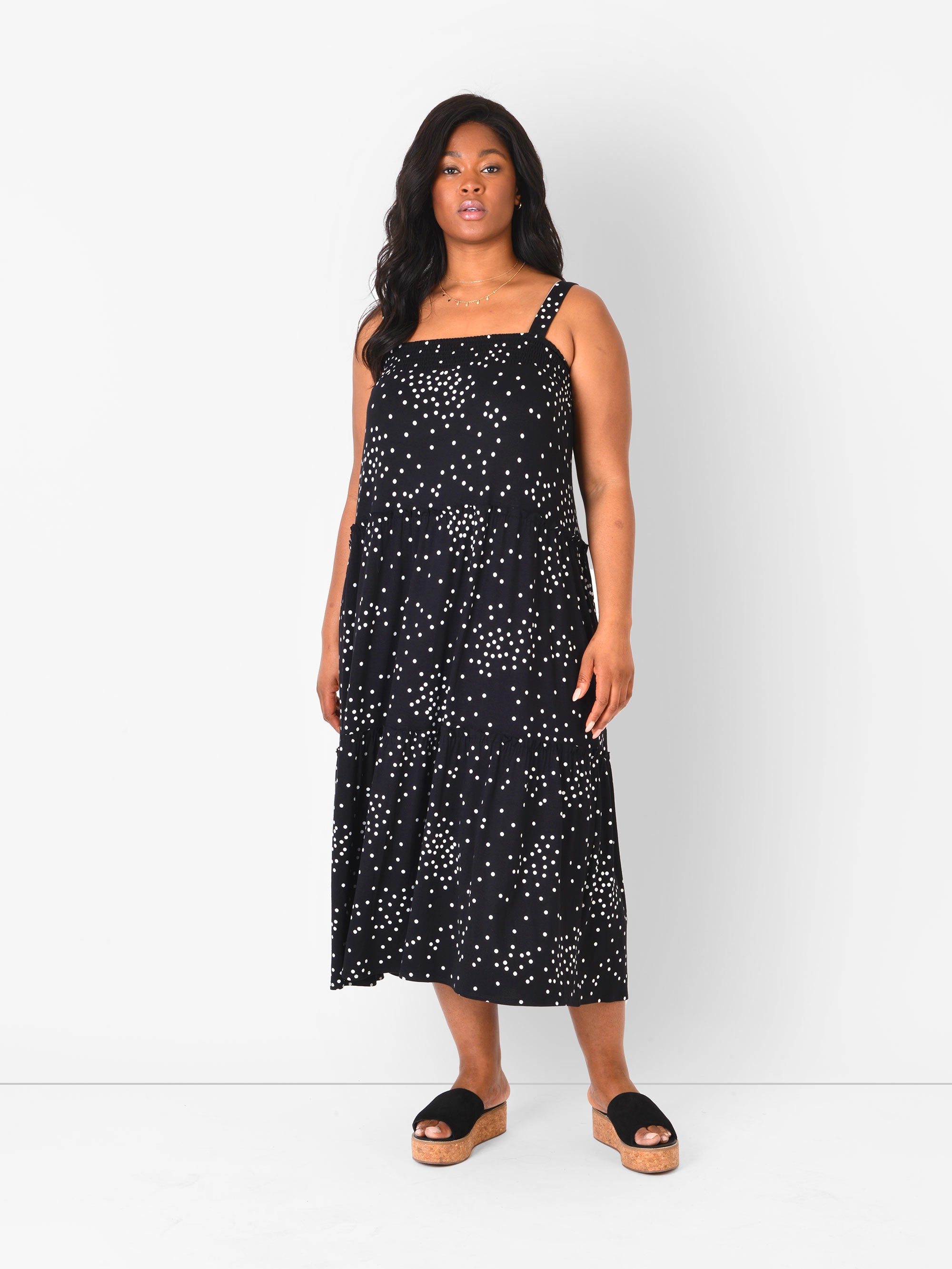 Mono Spot Jersey Tiered Sundress