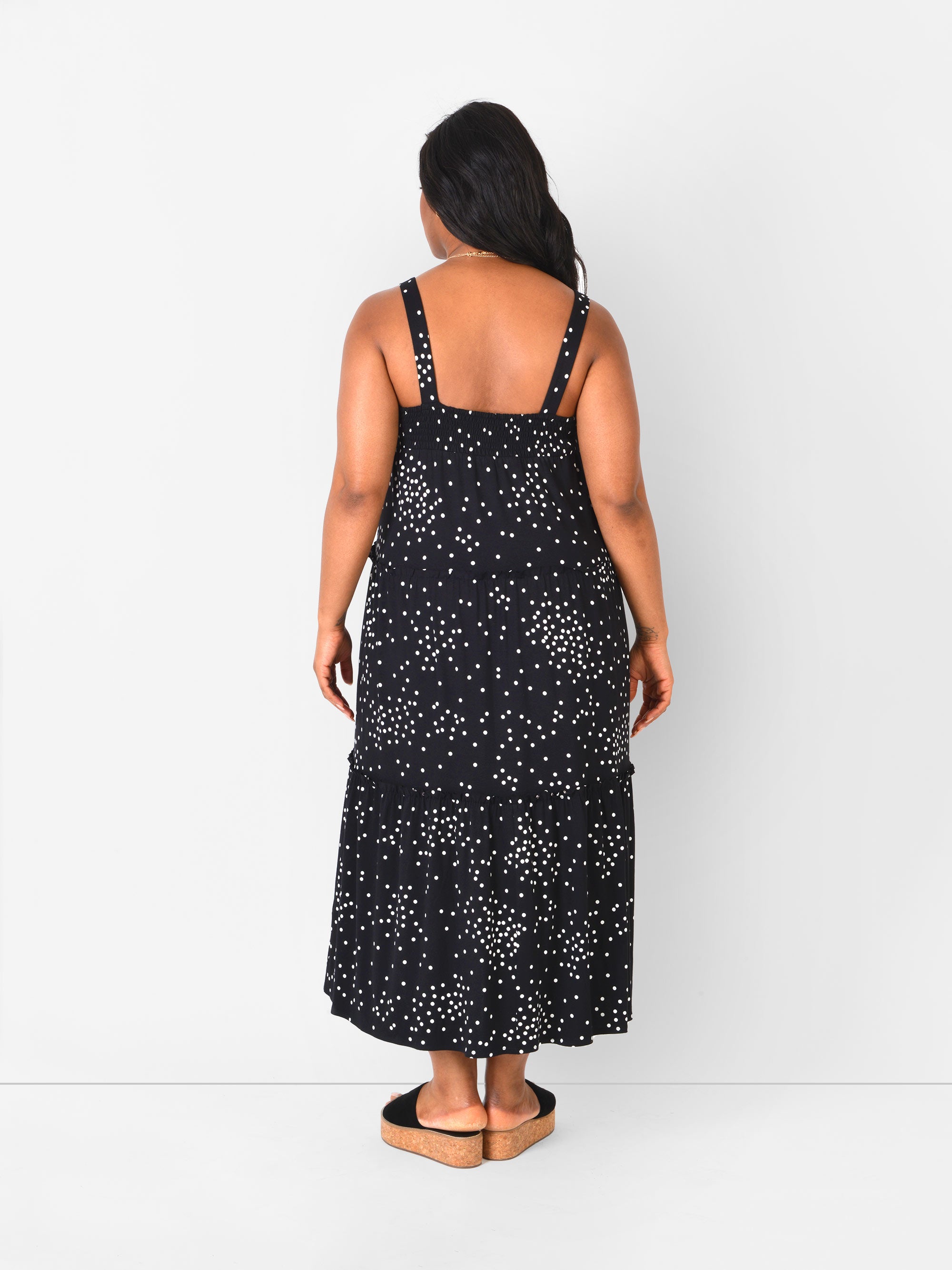 Mono Spot Jersey Tiered Sundress