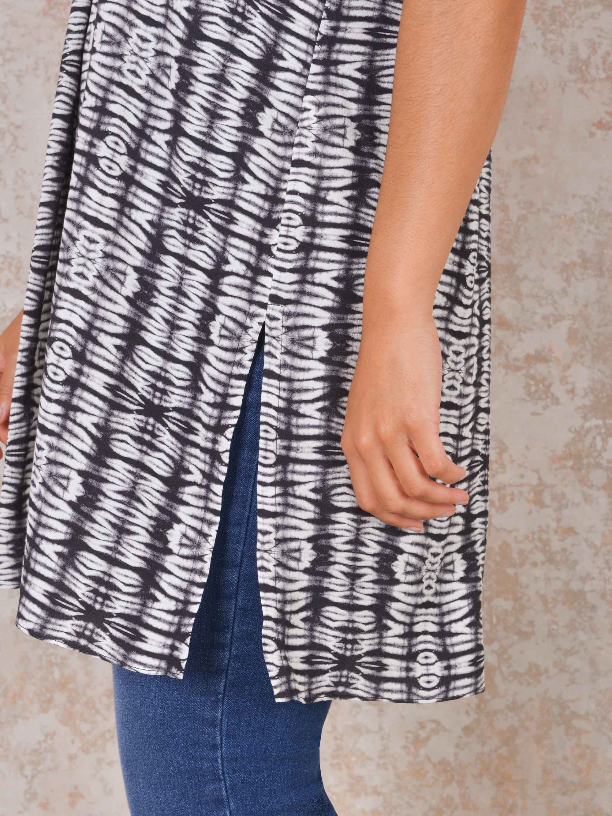 Charcoal Tribal Print Tunic With Side Splits