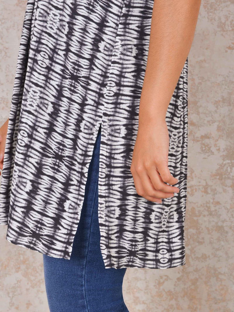 Charcoal Tribal Print Tunic With Side Splits
