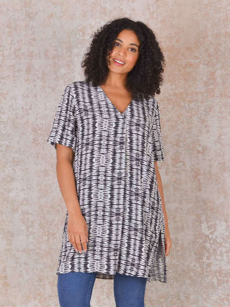 Charcoal Tribal Print Tunic With Side Splits