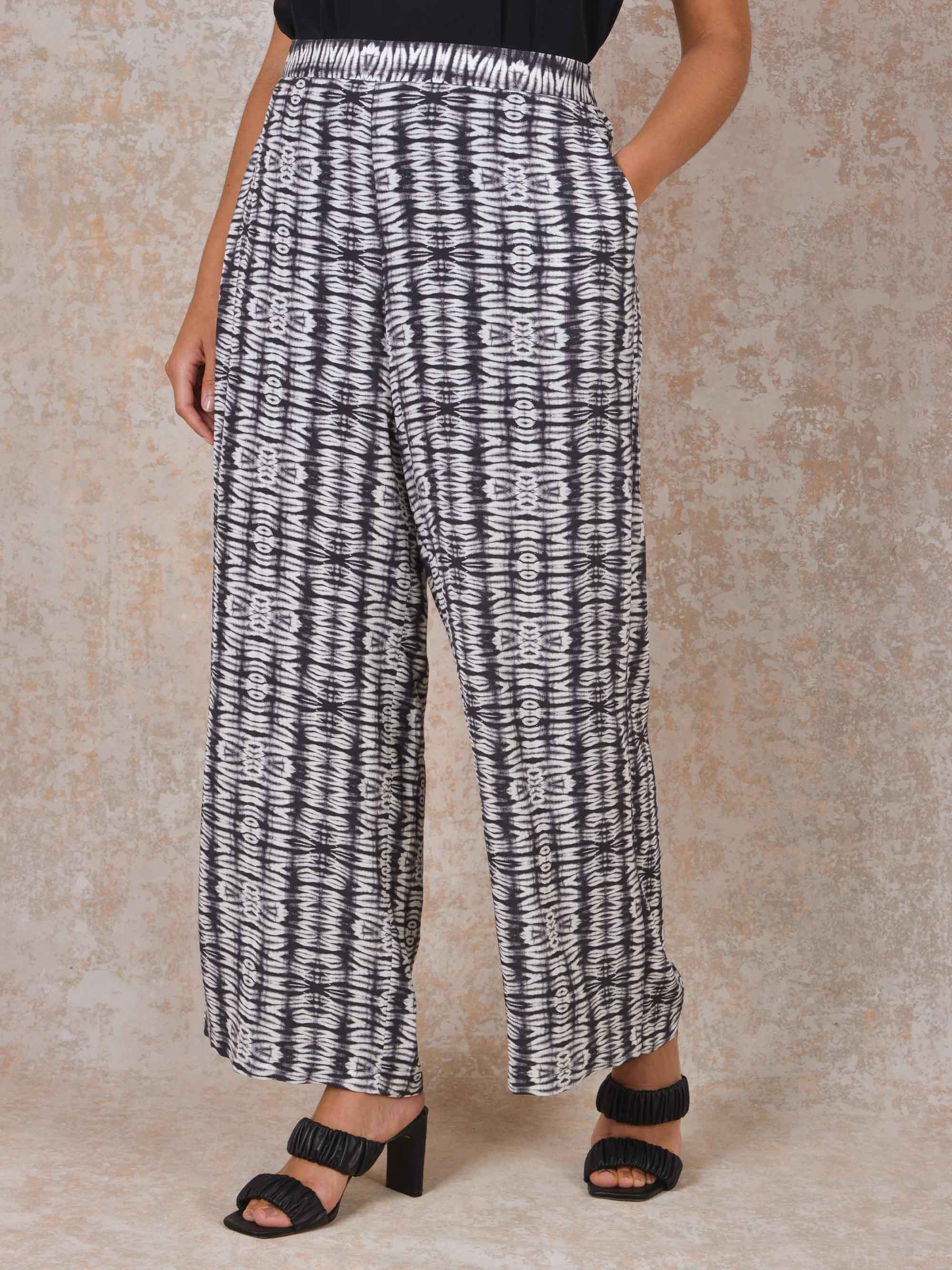 Charcoal Tribal Print Trouser With Pockets - Leg Lengths Available