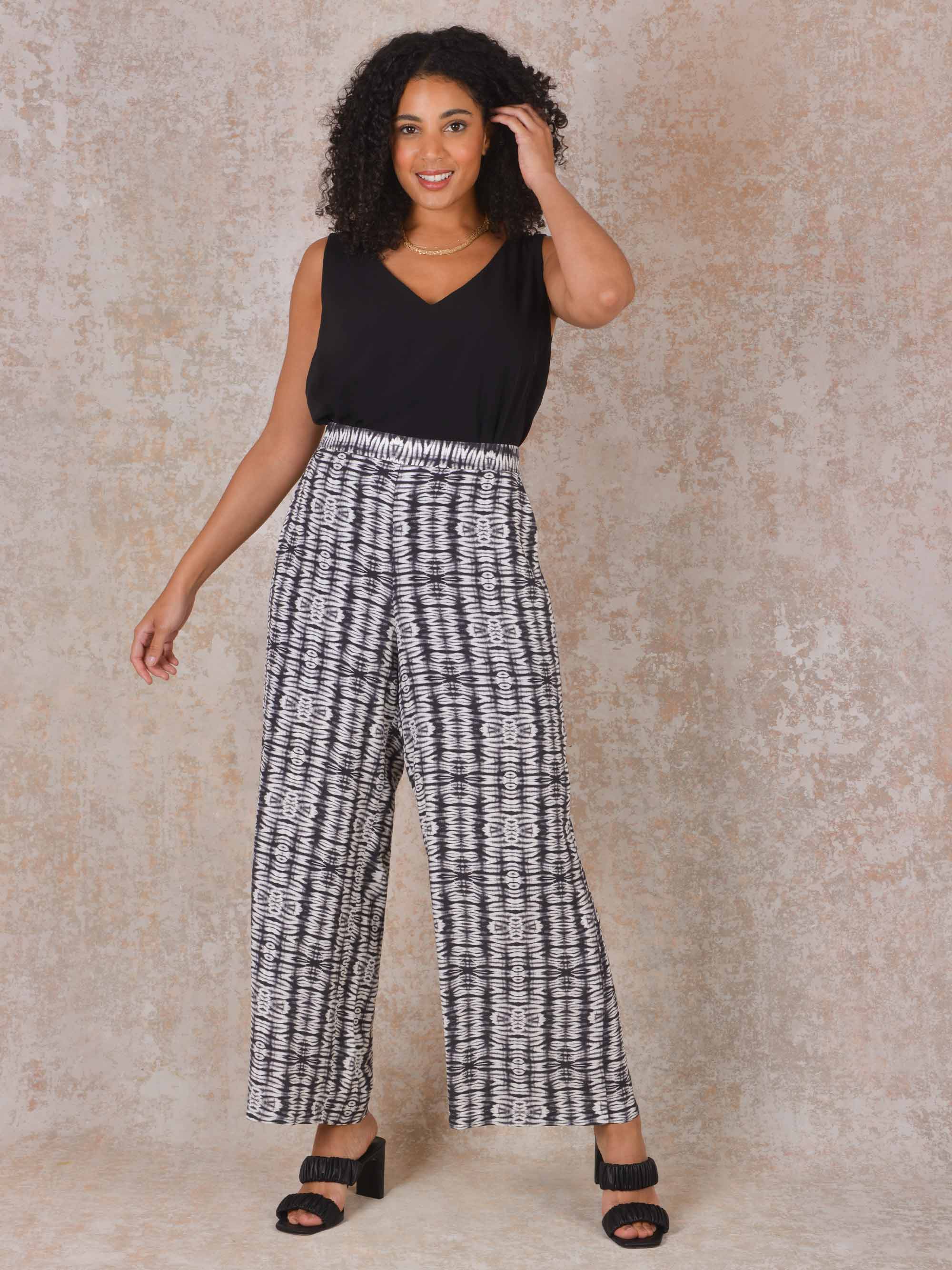 Charcoal Tribal Print Trouser With Pockets - Leg Lengths Available