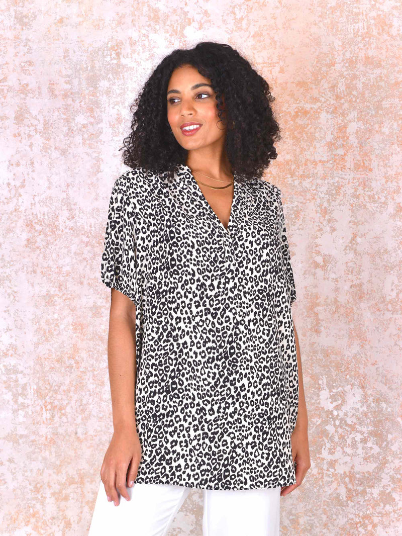 Short Sleeve Nehru Collar Swing Top