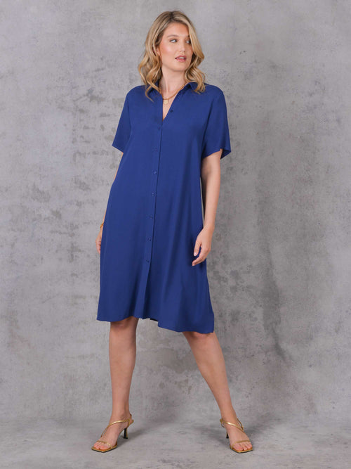 Navy A-line Shirt Dress