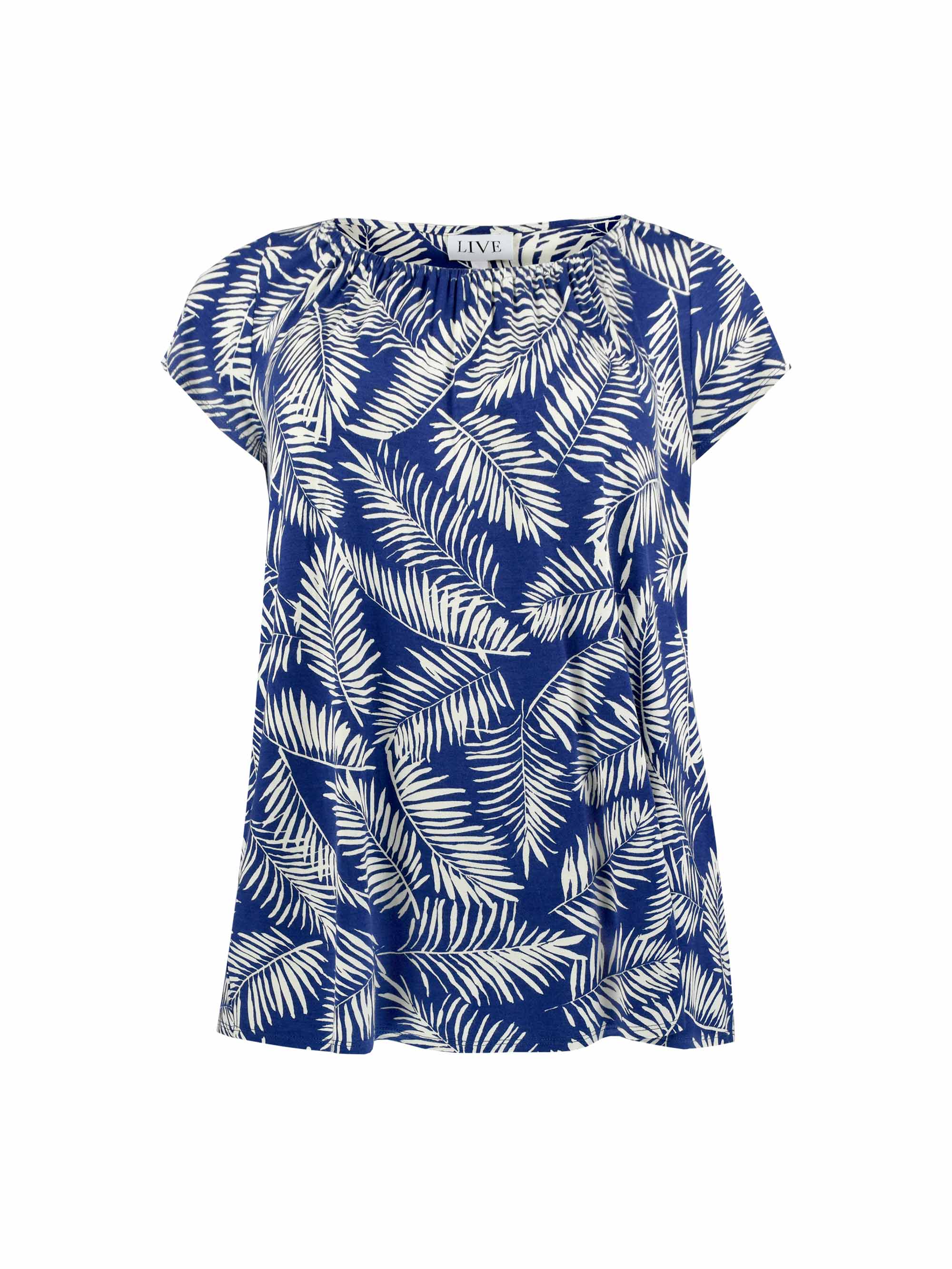 Blue Gathered Neck Jersey Top
