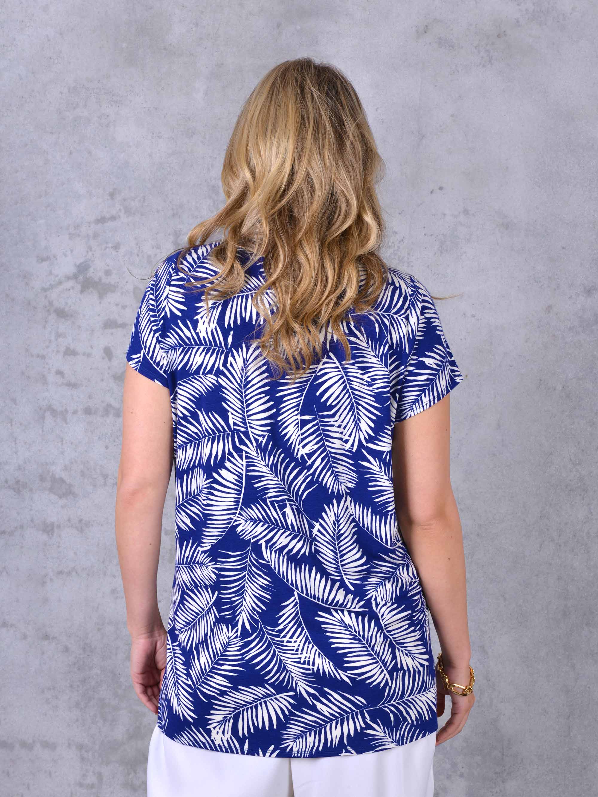Blue Gathered Neck Jersey Top
