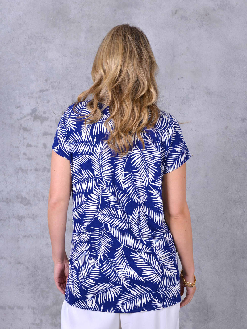 Blue Gathered Neck Jersey Top