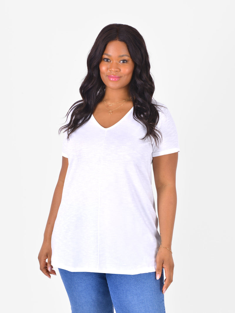 White Cotton Textured Longer Line T-shirt