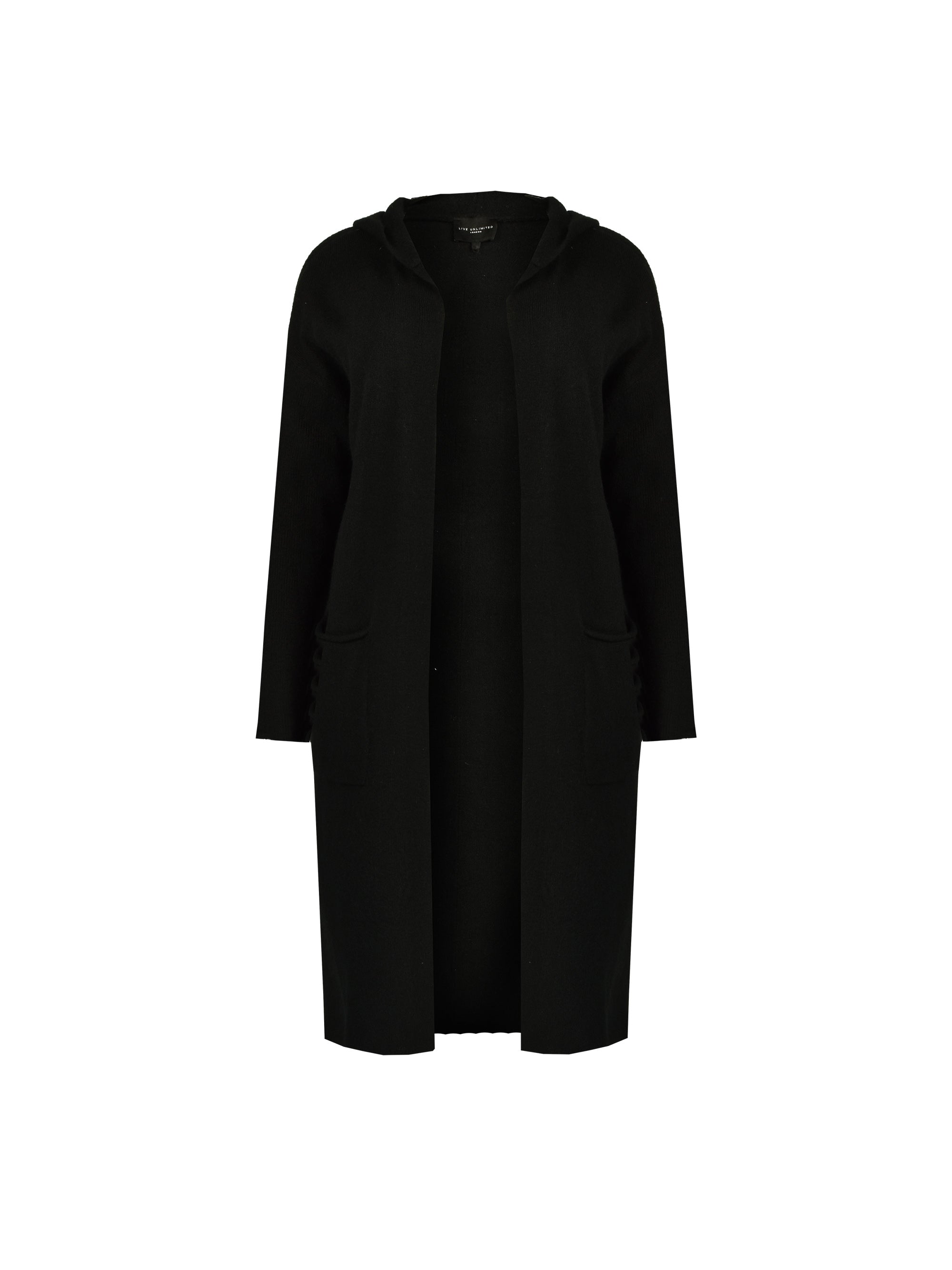 Black Long Line Hooded Cardigan